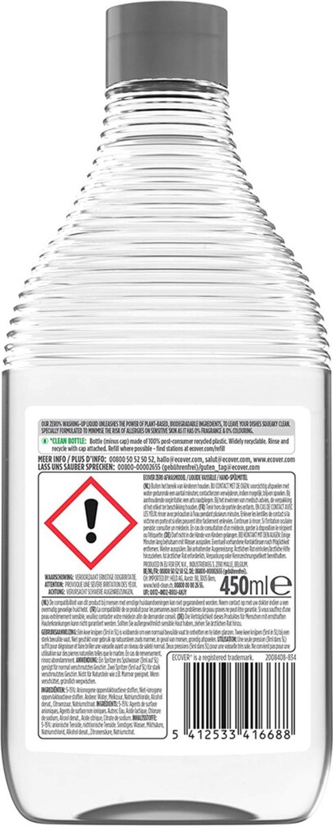 Ecover Afwasmiddel Zero - 450 ml – extra afbeelding 1