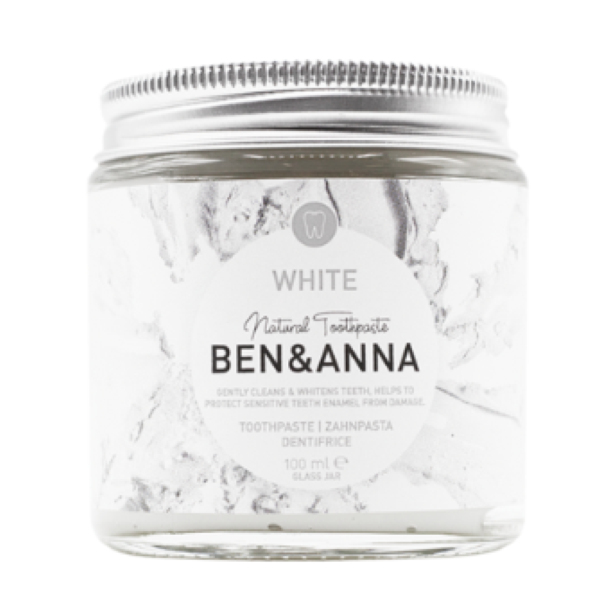 Toothpaste in Glass Jar Without Fluoride (white)