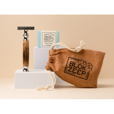 Blokzeep Set met Safety Razor, Juten Meeneemzakje en Natuurlijke Scheerzeep – extra afbeelding 2