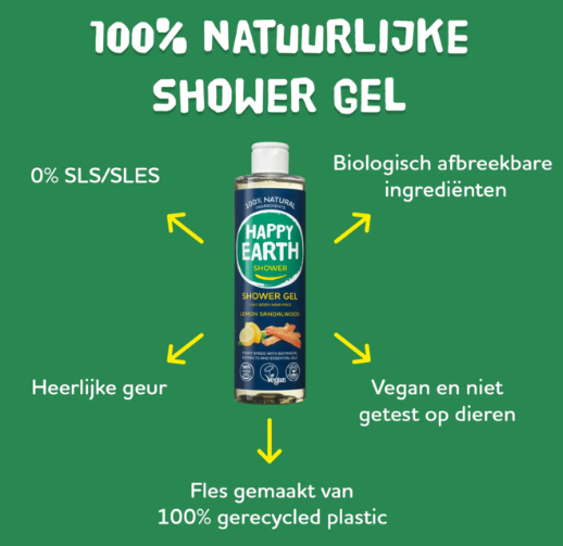 Happy Earth Natural Shower Gel Lemon Sandalwood - 300 ml – extra afbeelding 2