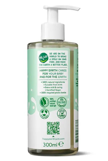 Happy Earth 100% Natural Baby & Kids Washgel Soap Free - 300 ml – extra afbeelding 1