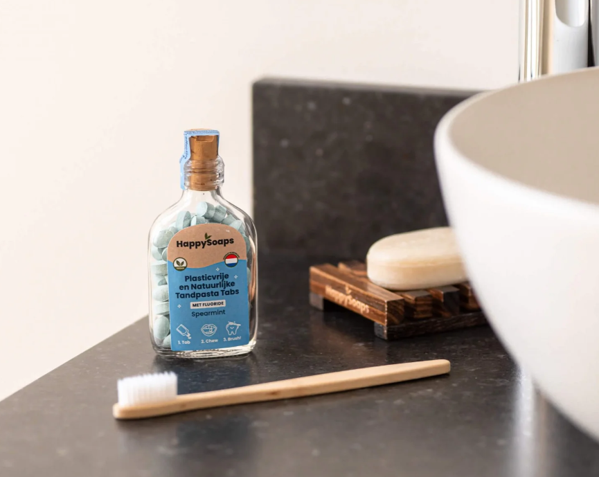 HappySoaps Tandpasta Tabs - Met Fluoride - Spearmint - 62 tabs – extra afbeelding 1