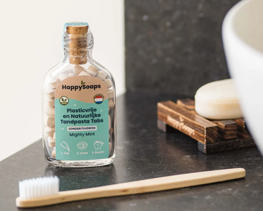 HappySoaps Tandpasta Tabs - Zonder Fluoride - Mighty Mint - 62 tabs – extra afbeelding 1