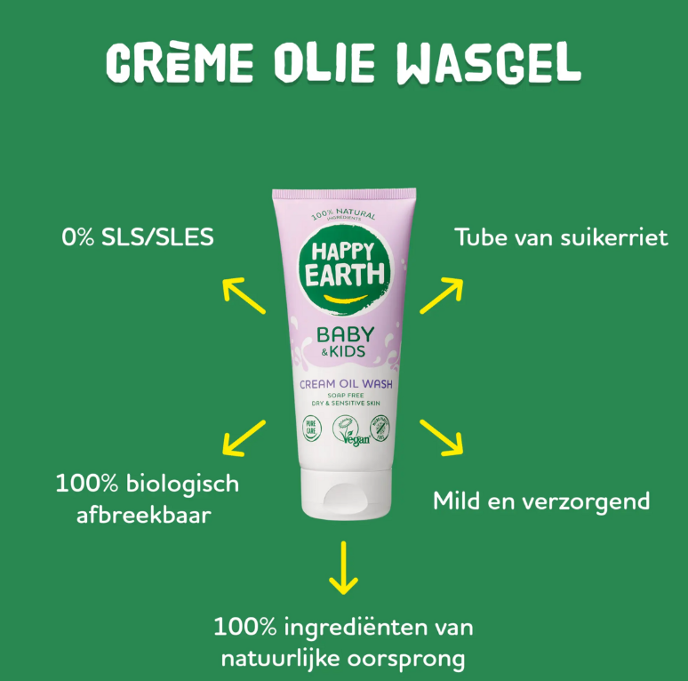 Happy Earth Crème Olie Wasgel Baby & Kids - 200 ml – extra afbeelding 1