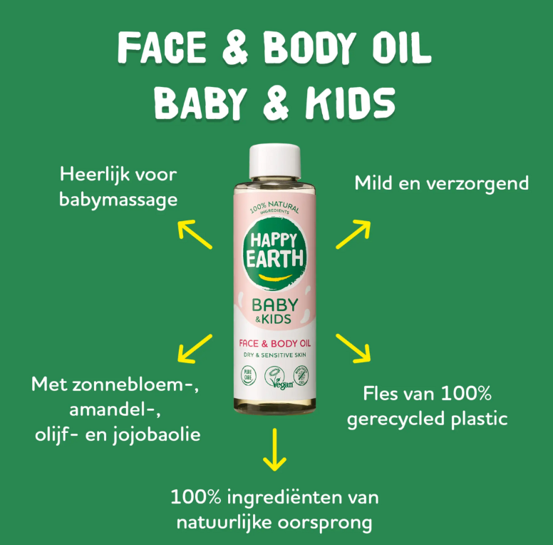 Happy Earth Gezicht & Lichaam Olie Baby & Kids - 150 ml – extra afbeelding 1