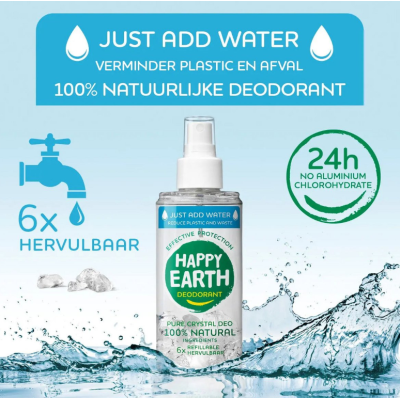 Happy Earth Natuurlijke Just Add Water Deo Spray Unscented – extra afbeelding 1