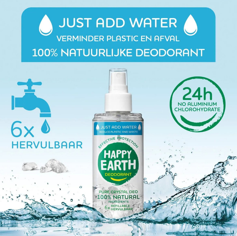 Happy Earth Natuurlijke Just Add Water Deo Spray Unscented - 50g – extra afbeelding 1